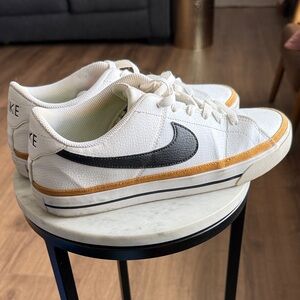 Nike Men's White Sneakers with Black and Gold Accents
